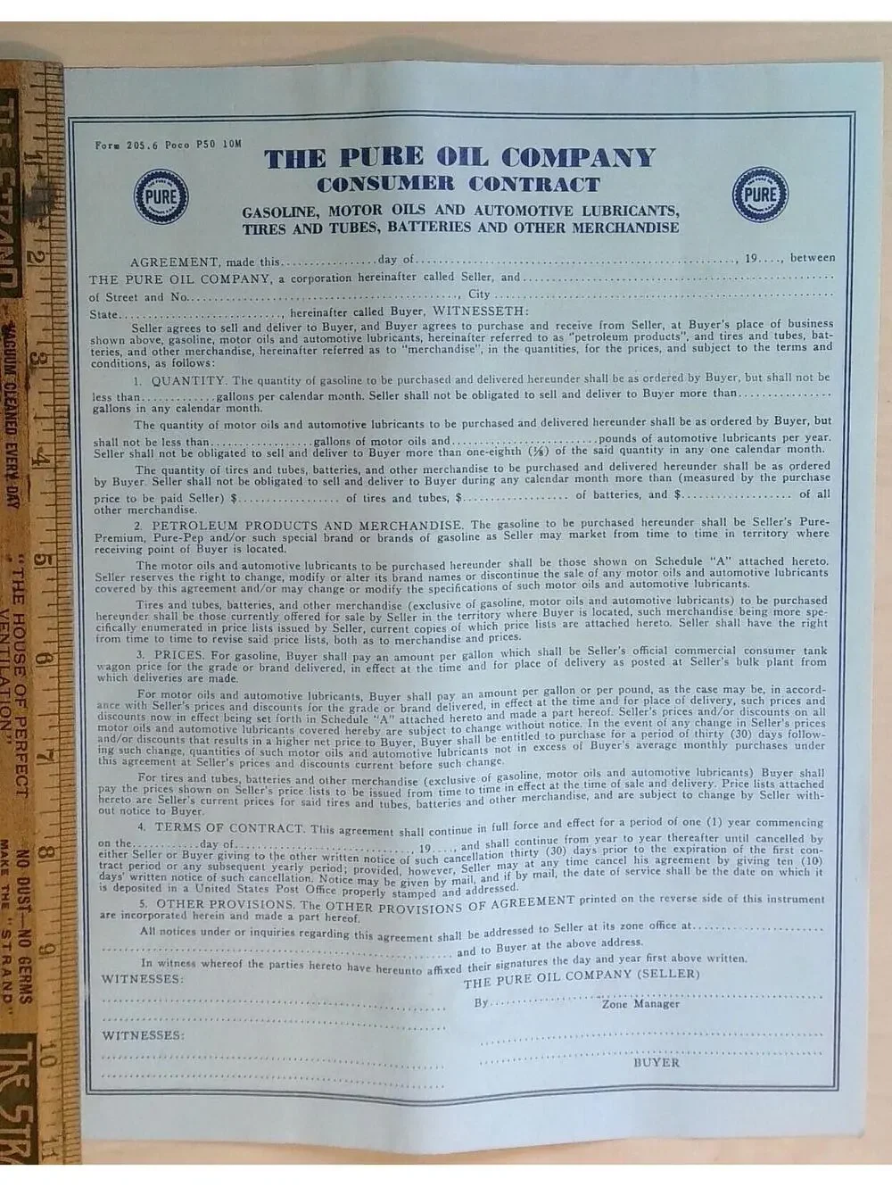 Vintage 1940s-50s Pure Oil Company Consumer Contract Gas Oil Ephemera Paper
